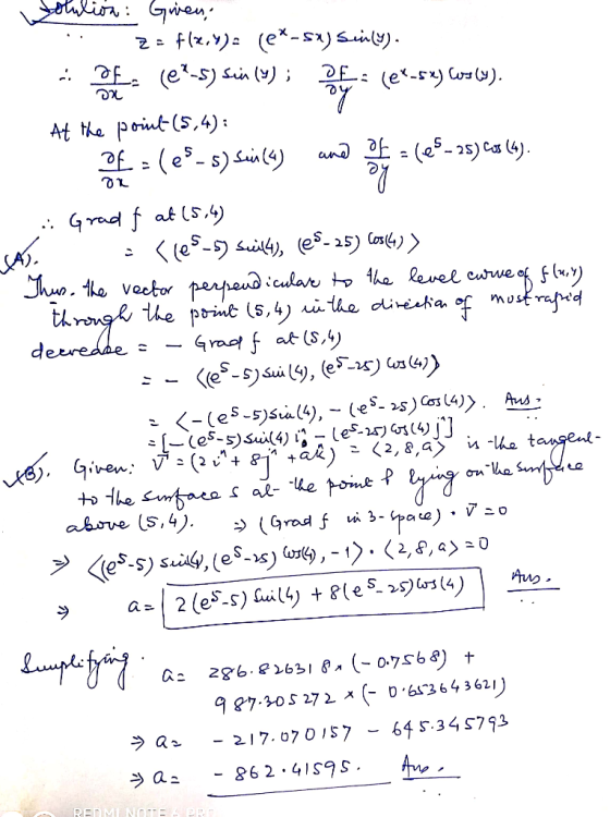 Gen At Me point (5,4) af (e-s)in) andof Grad fat (5 perpead the point (5,4) at (S,4) ceular tha Revel cutruve o) the vector i