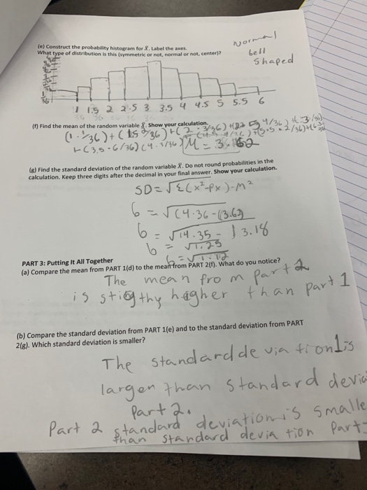 (e) Construct the probability histogram for X. Label the axes what type of distribution is this (symmetric or not, normal or