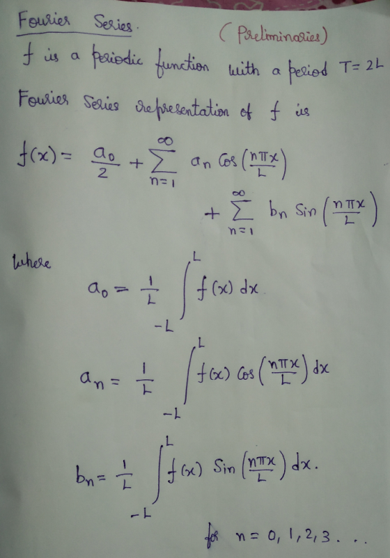 Feusier Series Patetominasies) poiedie fundtion t is lith a pesiod T- 2L Fousies Seis hefiesentation ot s n Cos (nTx + 2 +bn