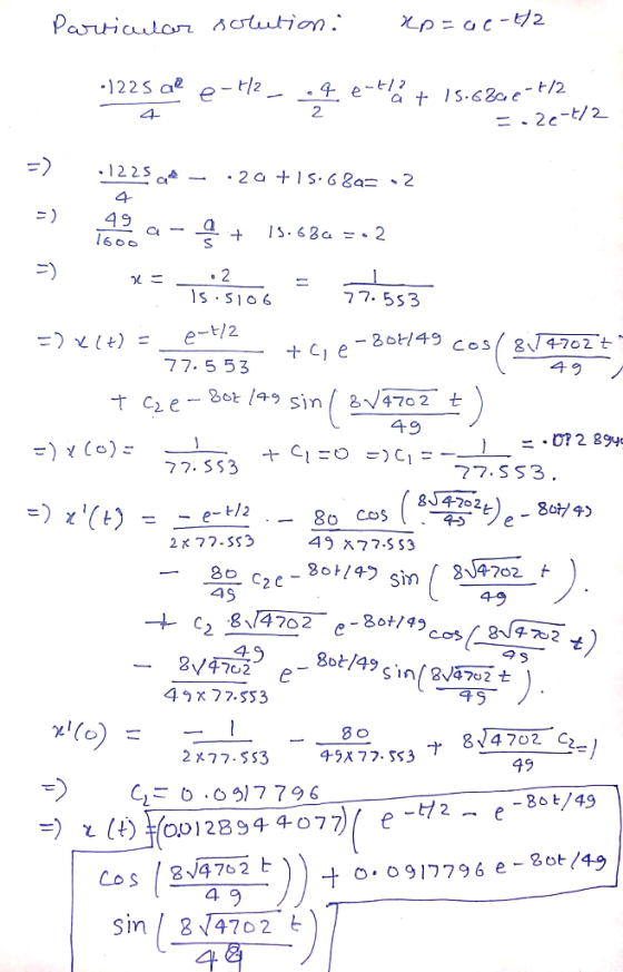 Paruialar solution. 122 S ap-H2 a t s.62e- t/2. = . 2c-/2 .4 e-t2 2 4 .1225 2 a +S 62a 2 49 l600 S.62a « 2 2 s S1o6 77. 553 e