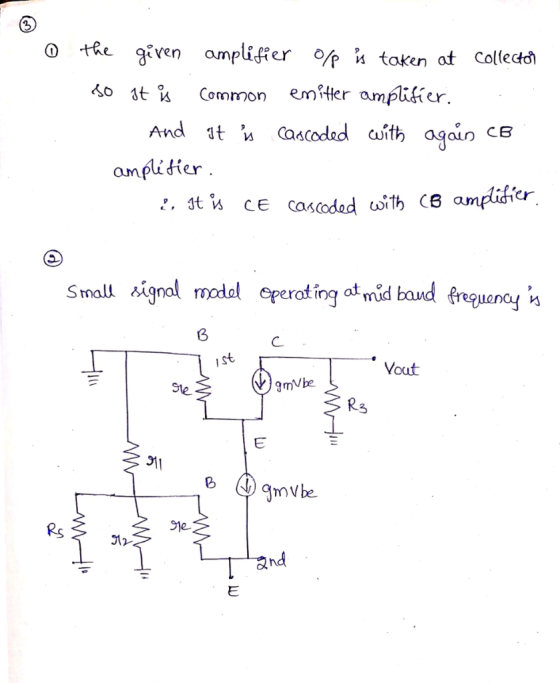 0 tke given amplifier n taken at Colledch so it ㅨ Common empter amplifier cuith again c ampudier Small signal aeperat ing dba