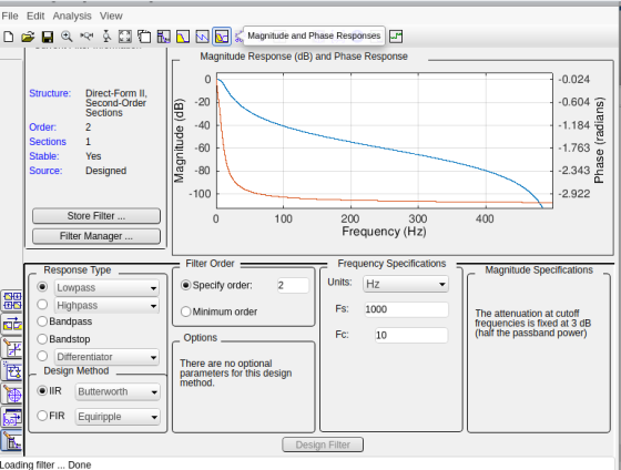 File Edit Analysis View DQMagnitude and Phase Responses Magnitude Response (dB) and Phase Response 0.024 Structure: Direct-Fo