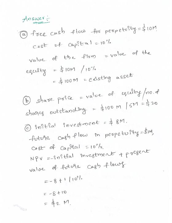 free cash flos fos pespeto-$tom value of the, f% m ese? ION 10% shaac8 out star Cost of Capital -10%. valse of html Ca8 flowy