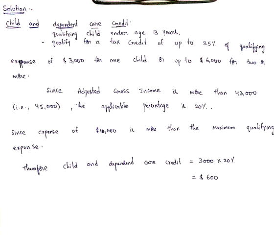 Solofion child and Coredit Unden age tox Credit deprdont walifring child volity Cone 3 Yeant of 35 ealking child $3,o00 Up to