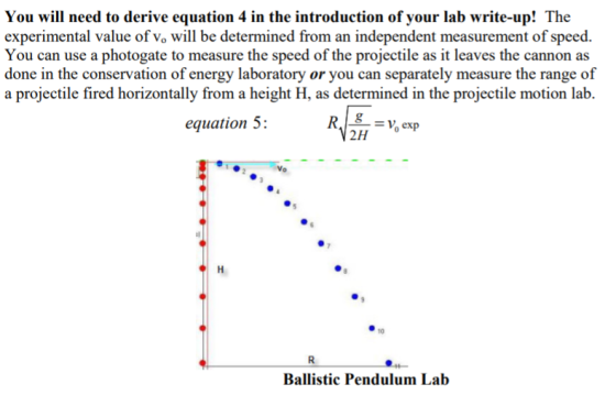 You will need to derive equation 4 in the introduction of your lab write-up! The experimental value of vo will be determined