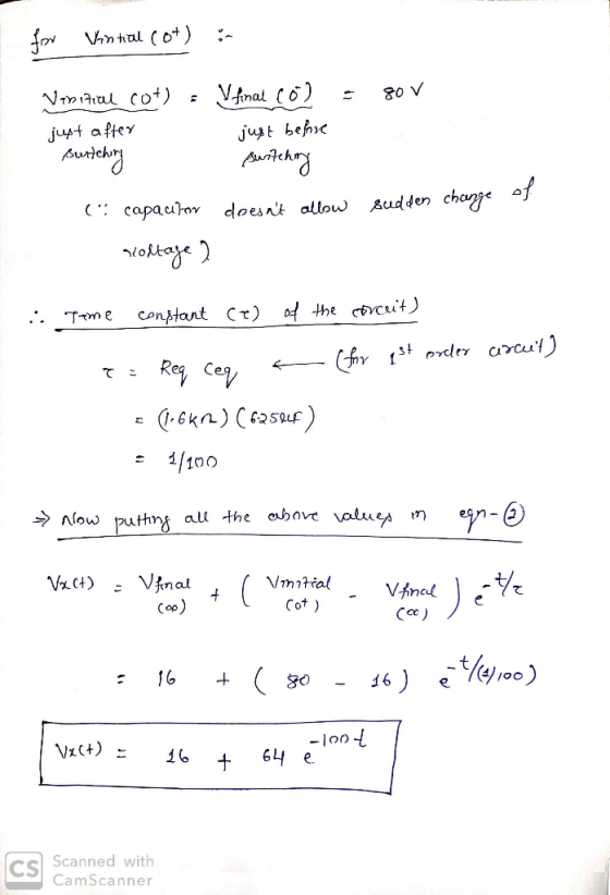 Vhntal (o) Vfnat 80 V Vmiial cot) jut behc just after untchag prtehry of Audden chage ( capautov doesnt allow olkaje) of the