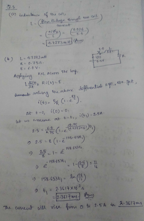 (a) inclu elance 작.tar Colb B 0.02G (b L-4.23 m E= 1.0V. KVL acn the oy 6.0 2.5-0.75 4.4 21 3xi 158. 653t 2.5-8G-E158, 6%) .