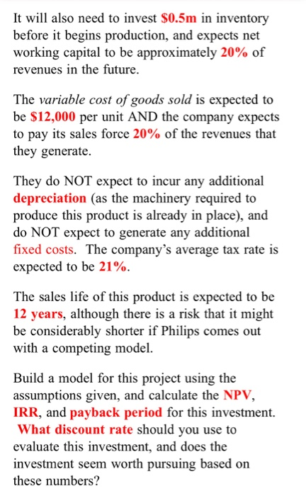 It will also need to invest S0.5m in inventory before it begins production, and expects net working capital to be approximate