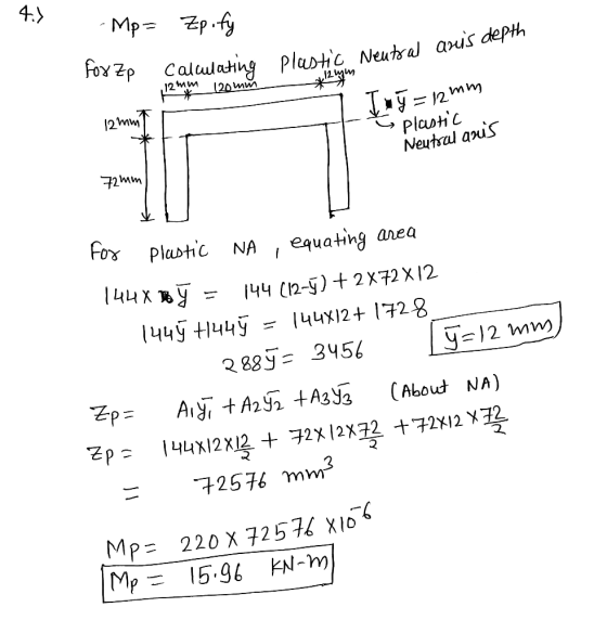 4.〉 Rzp olaMeh iloophc arus depth 12 mm Neutal aS 72mm For plabhc NA , equating anea 3512) 288y 345 220 x72571 XI