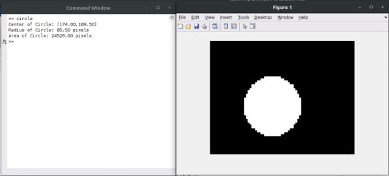 Figure 1 Command Window Eile Edit View Insert Iools Desktop Window Help »> circle Center of Circle: (174.00, 189.50) Radius o