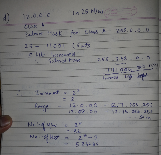 DATE in 25 N/u PAGE 12.0.0,0 Elass A Sulmet Mask for Class A 255.0.0 0 (5 bits 25- 1O0 gbiカ borvouwel Sulnet Mass 255 248 ovr