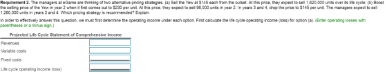 Requirement 2. The managers at eGame are thinking of two alternative pricing strategies. (a) Sell the Yew at $145 each from t