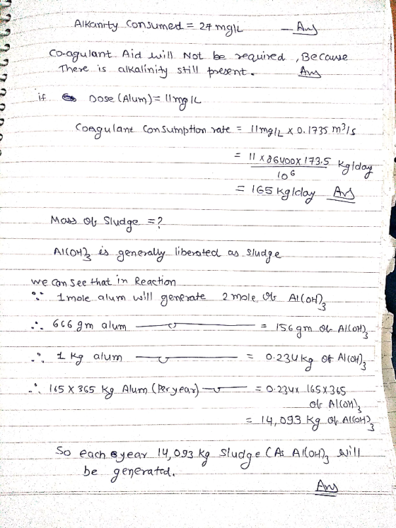 Alkanrty consumed 2t m Co-agulant Aid i Not beeqied ,Beccuse. Theve is alkalíni stil eent Cong u lant Consumption Yate:J1m9IL