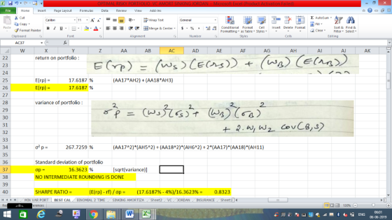 OPTIMAL RISKY PORTFOLIC VC AMORT SINKING JORDAN - Microsoft Excel (Product Activation Failed) File Home Insert Page Layout Fo