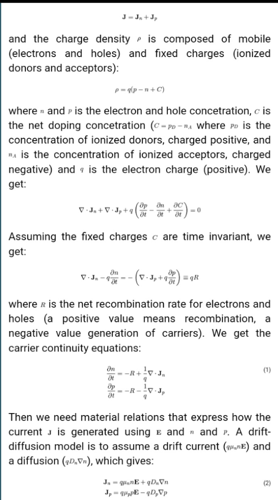 and the charge density is composed of mobile (electrons and holes) and fixed charges (ionized donors and acceptors) where n a