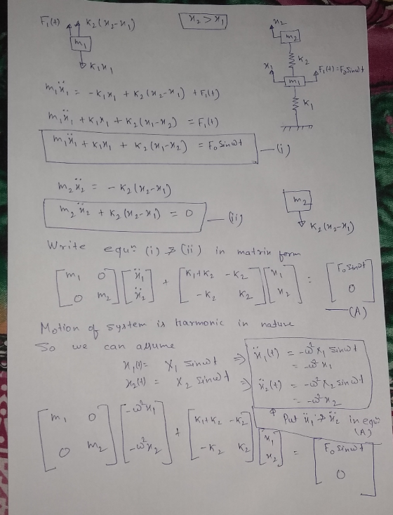 F4) -.) A AK2(- K2 FH)FSint ) F) (#)92 %x-w) tK t K2 (-M2 = Fo Sint -G) K, (M) K, (M) Write equs (i) Cii ) in oSinat K1HK2 -