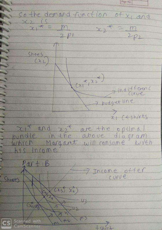 Page No. Sothe demand function of r and m 2P2 Shoes thddftcren Corue budget line tCtshirtS and ih the Mar4ant wilL consame X