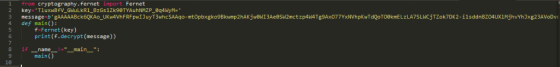 1 from cryptography.fernet import Fernet 4 def main): f-Fernet (key) print (f.decrypt (message)) namemin_: main() 10