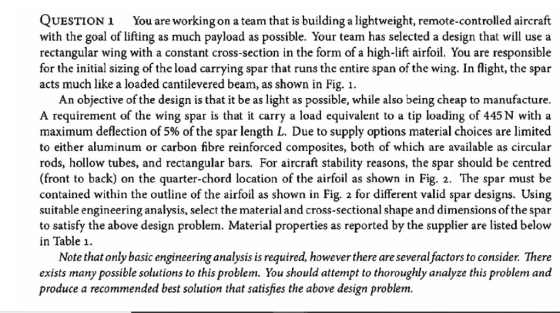 QuestioN1 You are workingon a team that is building a lightweight, remote-controlled aircraft with the goal of lifting as muc