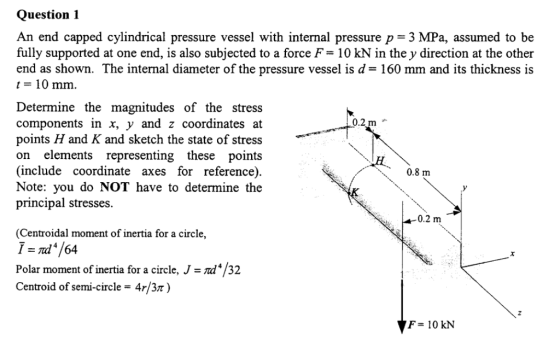 Question 1 An end capped cylindrical pressure vessel with internal pressure p = fully supported at one end, is also subjected
