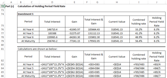 72 Part (c) 73 Calculation of Holding Period Yield Rate Investment 1 Holding Period Yield Rate 8.3% 8.2% 8.2% 8.1% Total Inte
