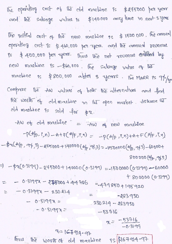 opardting Salvage ale 1s Cect e tcld maeline is $5000 eer he cund he $140 000 ant ime in next 3 yerx The oilid cost of the $