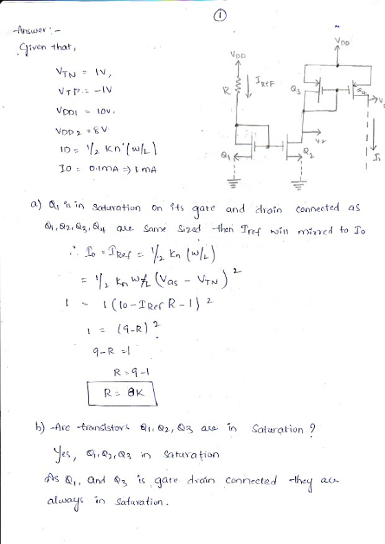 iven that REF 12 艮 a) Qlh n Scrtavation on ts gate and drain connected as b) -Ave -tioundistovs , , 3 as in Saturation 9 As艮