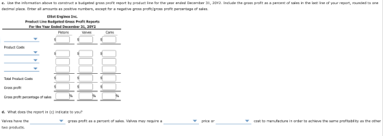 c. Use the information above to construct a budgeted gross profit report by product line for the year ended December 31, 20Y2
