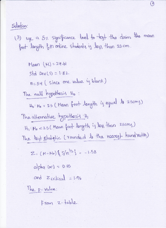 Solution than 25 cm Std Dev Ls) 182. n.54 ( since ore valua la bank) Tho null hypothasis Ho Ho25 Mean apha )0.05 ha p- Velue
