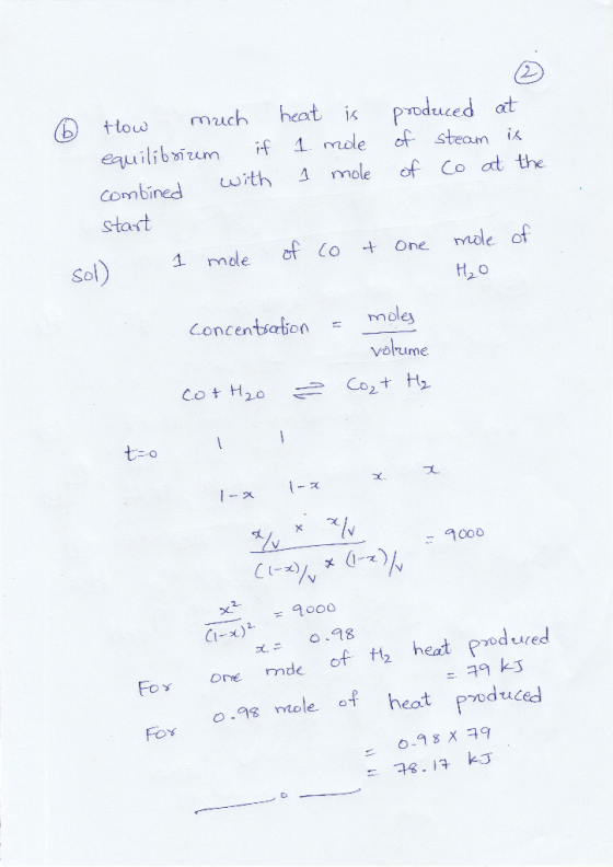 2 6to much heat is Produced at equilibsium if 1 mole of stean i Combined ith Δ mole of Co atte start Sol) mdle of Co one mle