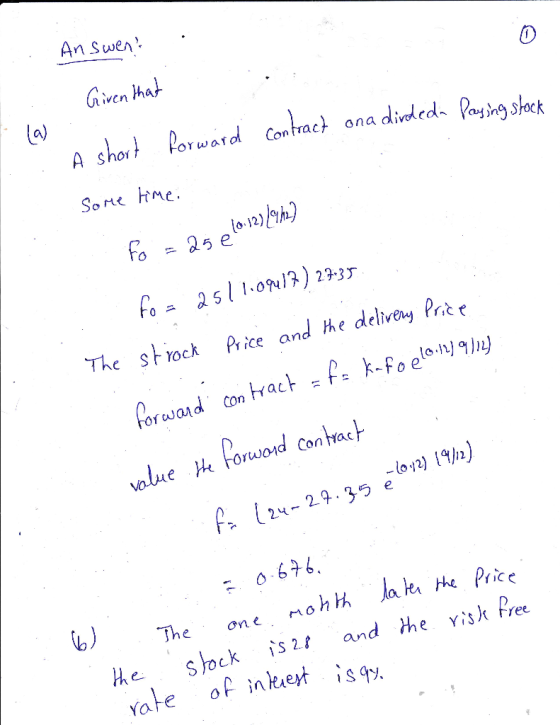 An Swen lo) AT Contract ona dived aock A shotorwao Sone hme o 12)/h) The strockPiceand he delvey Pritr oe Co P (-29.39o ) The