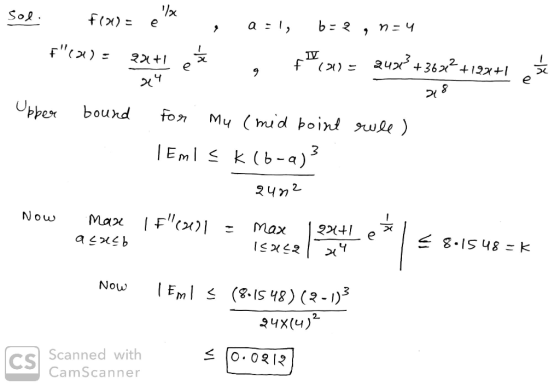 a = l, Sol au36 -121+1 e f 2 e Upper fo bound My (md boint rwle) 3 k (b - a) | EM Now Max Max (8.IS48) (3- 1) 4x(4 Em Now 2 C