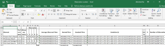 Observation number Excel Tell me what you want to do General Abhishek Rai File Home Page Layout Formulas Data Review View Hel