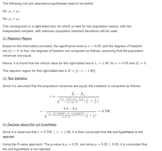 The following null and alternative hypotheses need to be tested: Ho: 1 2 Ha:1 2 This corresponds to a right-tailed test, for