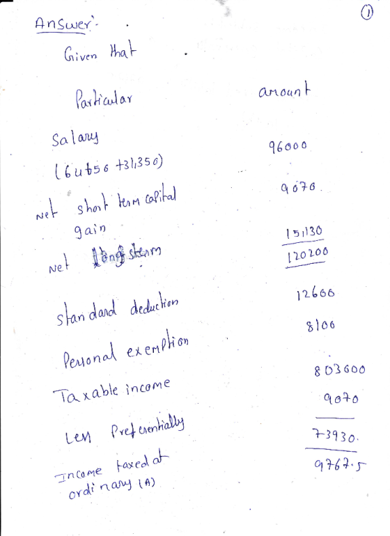 AnSwes iven ha anoun Sa lany 96000 6ub5 6 31,356) gain 1 5130 Ne 20200 12666 8106 andanddrdk educ hon 8 03600 Ta xable income