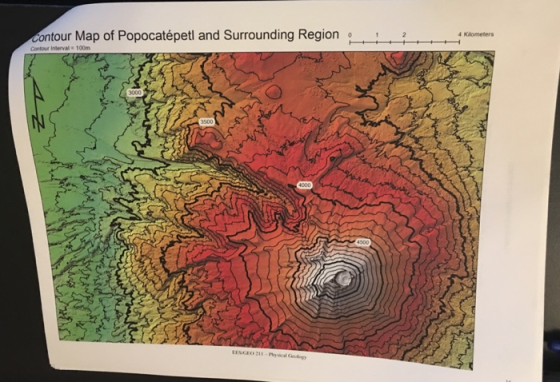 contour Map of Popocatépetl and Surrounding Region 4 Klometers Contour Interval 100m