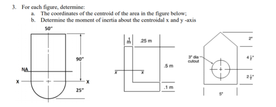 3. For each figure, determine: a. b. The coordinates of the centroid of the area in the figure below; Determine the moment of