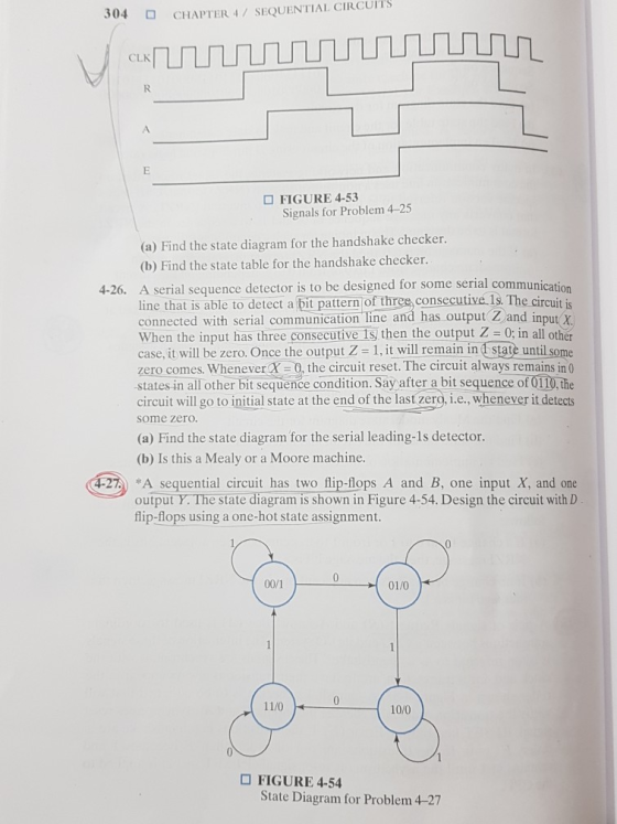304 □ CHAPTER 4 /SEQUENTIAL CIRCUIis O FIGURE 4-53 Signals for Problem 4-25 (a) Find the state diagram for the handshake chec