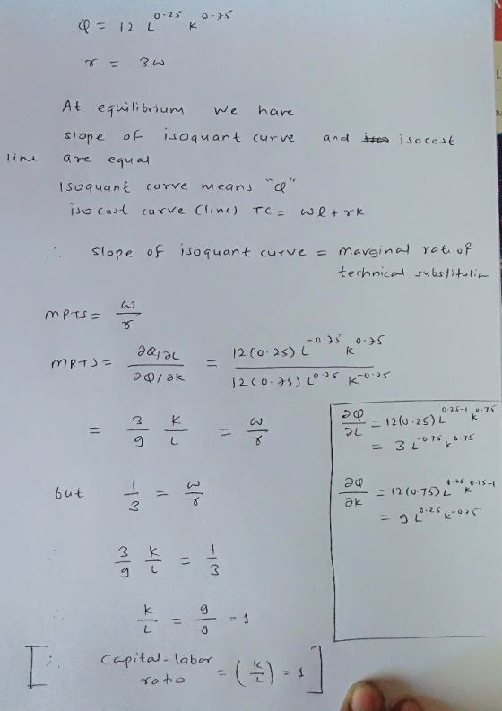 At equilibrium we hare slope oquant curve and is o Co Isロquant curve means Yet。P slope of isoquant (urve mavey n A, technic s