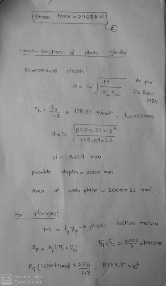Shear Force 2468KN Cxoss Sectien plaute gir de Ecoromiced depth As Pey 984 1.8 5Y-31 x 10 138.8922 d 18619 mm ide depth 2000