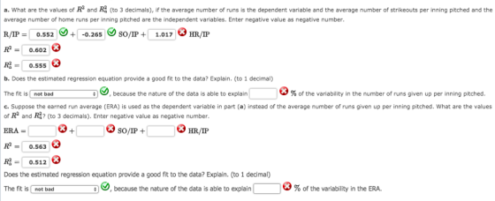 a. What are the values of R and R (to 3 decimals), if the average number of runs is the dependent variable and the average nu