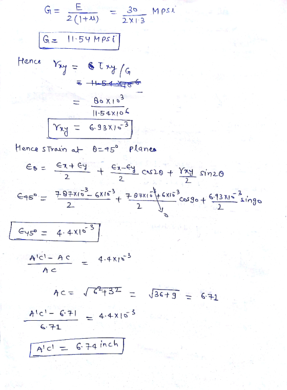 G = 2(1+u) 30 MPSA 2XI 3 54 M PS i G= Hence Yy TG 11 3 1-54X/04 6. 9 3X Hence STraun at Planes 0450 Cュー + Yy sinz20 cos2 2. 2