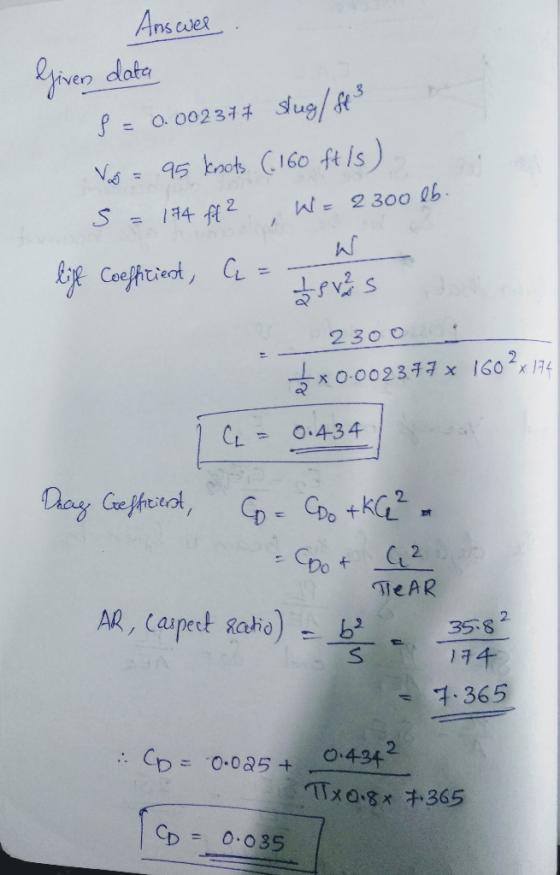 f = 0.0023 slug/a nf 230。 x00023x 02174 CL= 0.434 MeAR 365 0025 04342 CD = 0.035