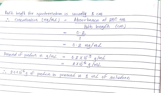 Path lenalhforspectrornelem is usually ion ®. Concentratt on (mg/mL) Absorbance at 280 nm 0.2