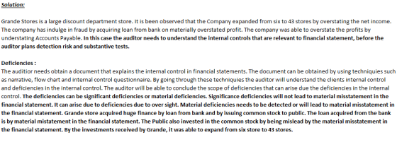 Solution Grande Stores is a large discount department store. It is been observed that the Company expanded from six to 43 sto