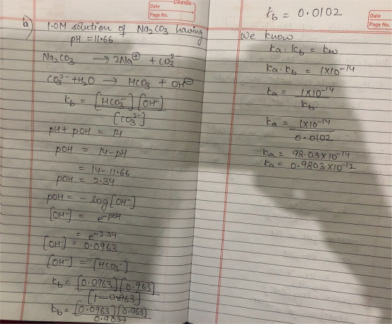 Chartie Date Date fe= 0.0102 Page No. Page No. we chow pH 11、66 он- 0.9802 X102 y 11-66 ран 2.3 0
