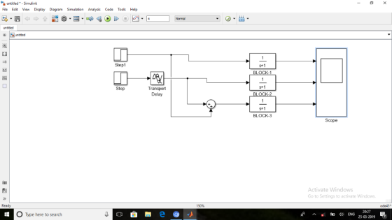 untitled-Simulink File Edit View Display Diagram Simulation Analysis Code Tools Help Normal untted Step1 S+1 s+1 Transport De