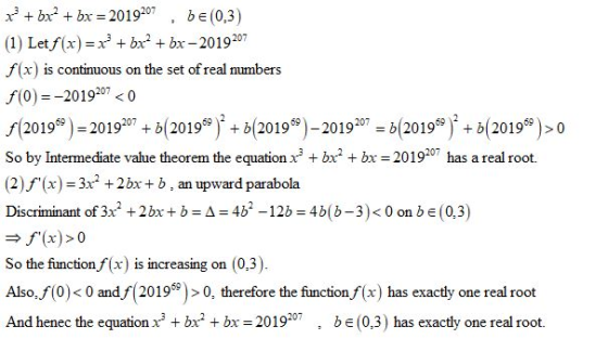 bxbx 2019207 be (0,3) (1) Letf(x)xbx bx-2019207 f(x) is continuous on the set of real numbers + f(0)=-2019207<0 f(20196)20192