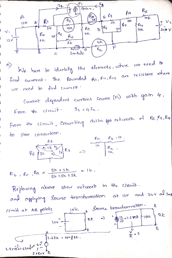 FI R1 10K Rlu 12K fok 242 V 2.k 2K yk R12 3m Adc oe nee to elements, coheve. We hare to the idanbiky Lird curent Rounded a,,