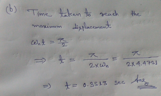 0Time tken to reach the manimum dizplacement 2Xwn 2X4.4721 Sec 0.3S13